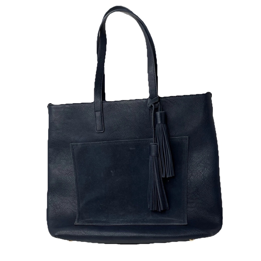 Moda Luxe Navy Blue Tote Bag with Tassel Accent Boho